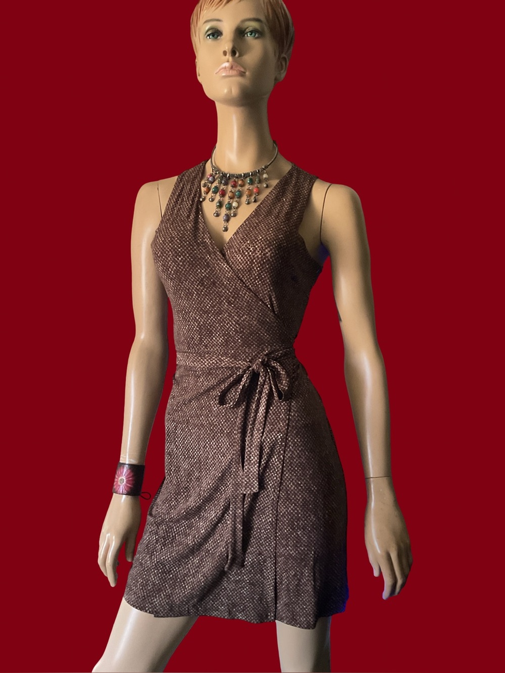 CITY DKNY BROWN SEXY WRAP DRESS SIZE SMALL PETITE